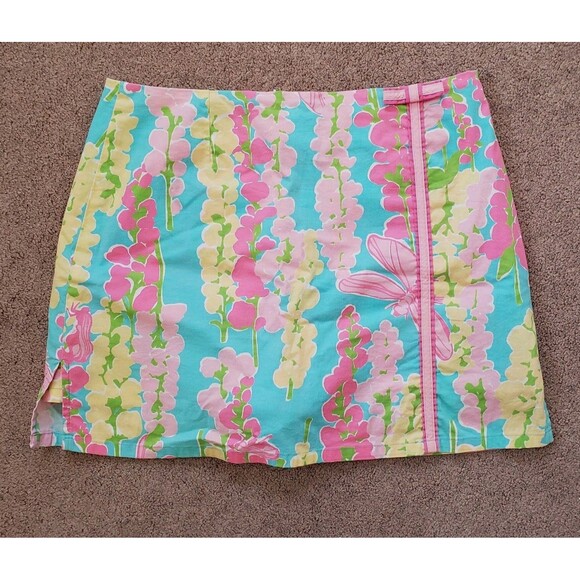 Lilly Pulitzer Dresses & Skirts - Vintage Lilly Pulitzer Dragonfly Floral Print Mini Short Skirt String Bow Size 6